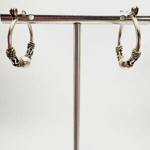 VTG Sterling Silver 925 Bead & Rope Design Hoop Earrings Size 1" Length